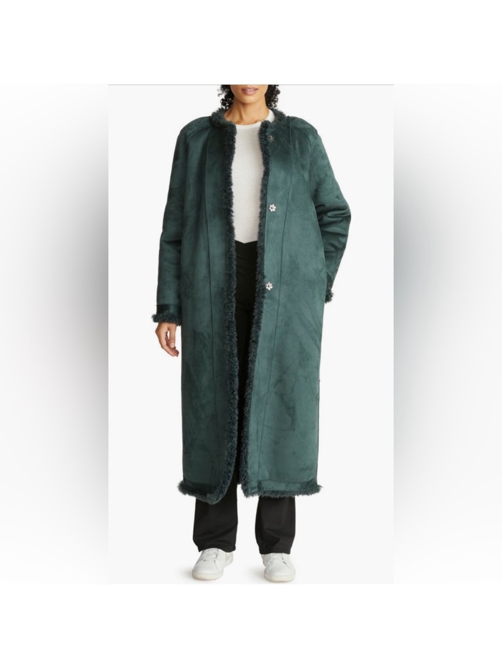 Hudson Jeans Long Teddy Shearling Coat in Teal Green